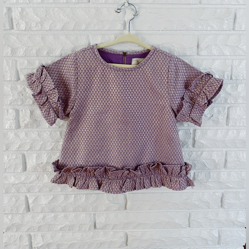 Peek Purple and Gold Ruffle Top
